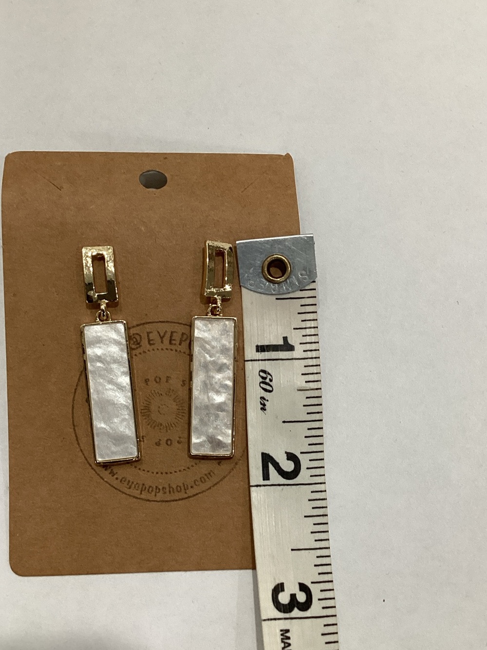 Gold Drop Earrings with White Mother-of-Pearl Inlay - Picture 2 of 4